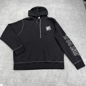 Nike Hoodie Mens Large Black Just Do It Embroidered Fleece Sweatshirt DD6218-010